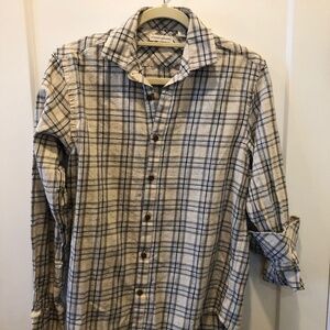 Singer + Sargent Beige Black Plaid Button down